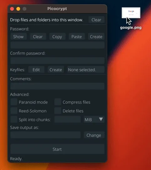 PicoCryptの使用画面
